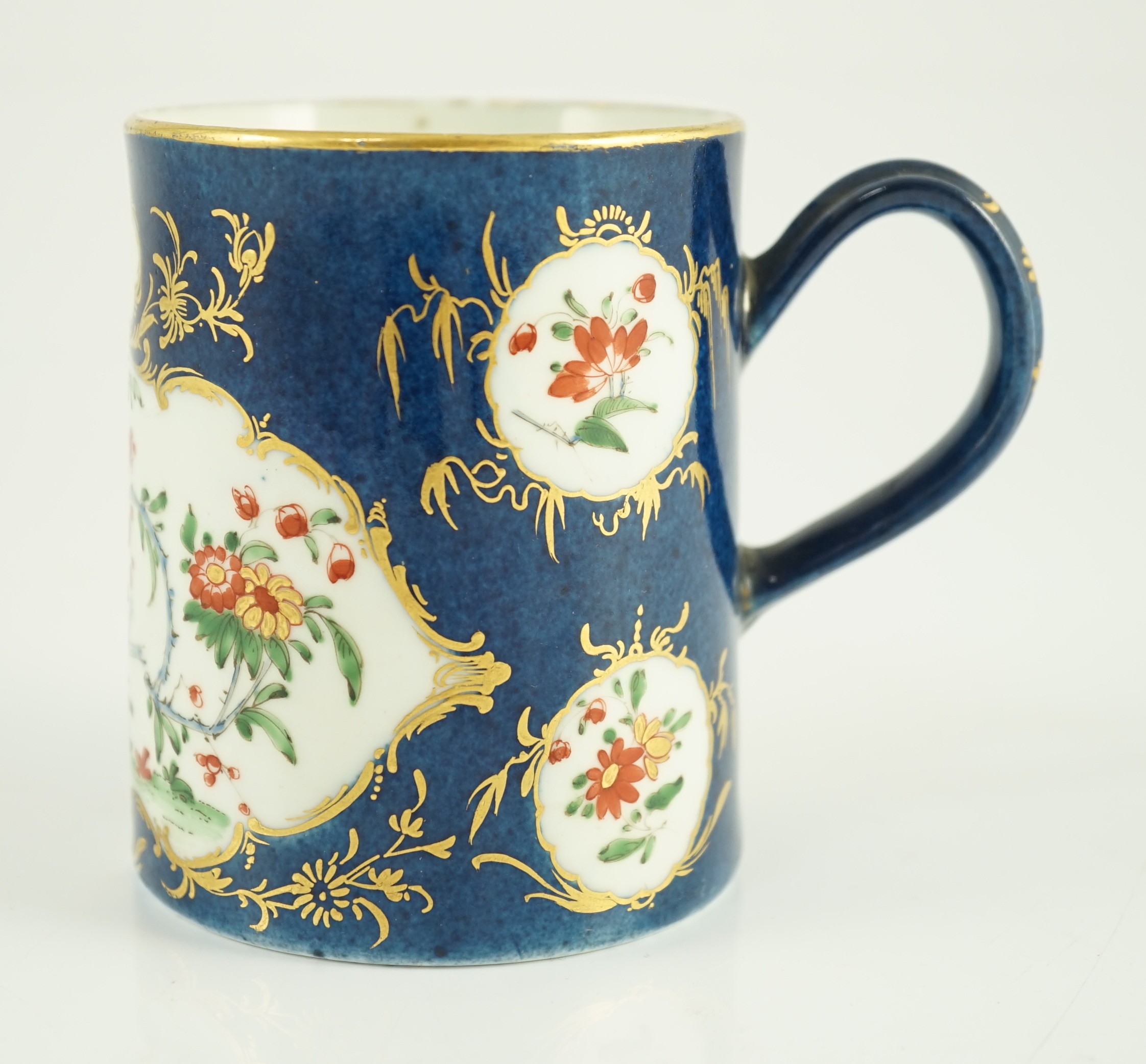 A Worcester kakiemon powder blue small mug, c.1765, 8.3cm high